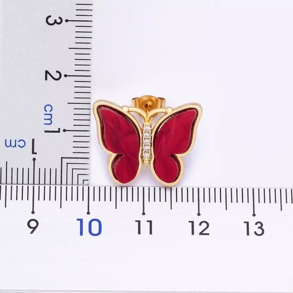 New Gold Enamel Butterfly Stud Earrings for Women - Picture 3 of 3